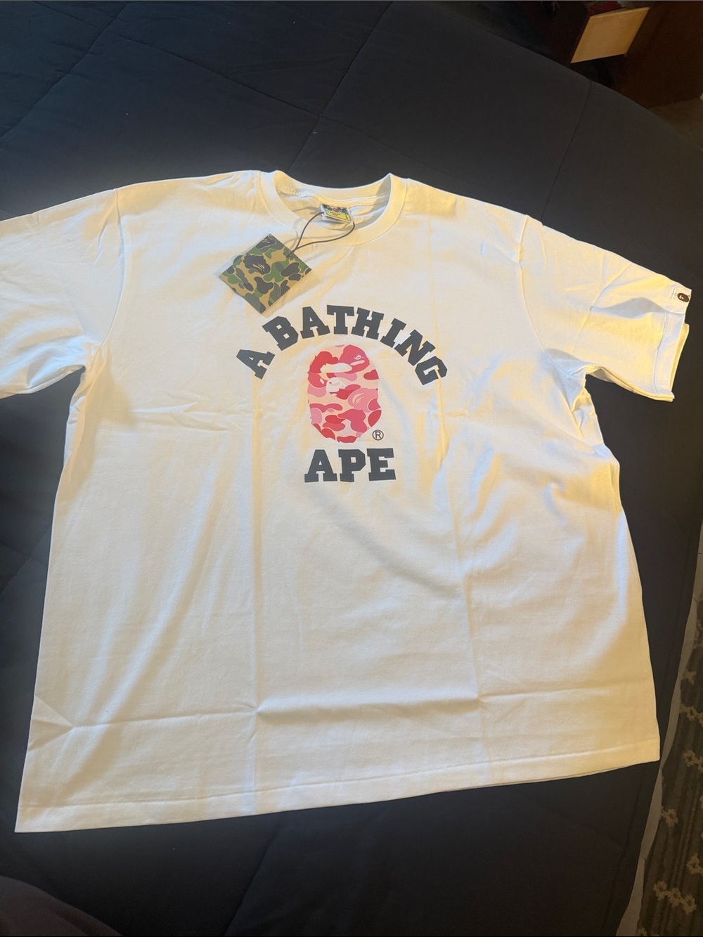 Bape White Tee with Pink Camo Ape Head